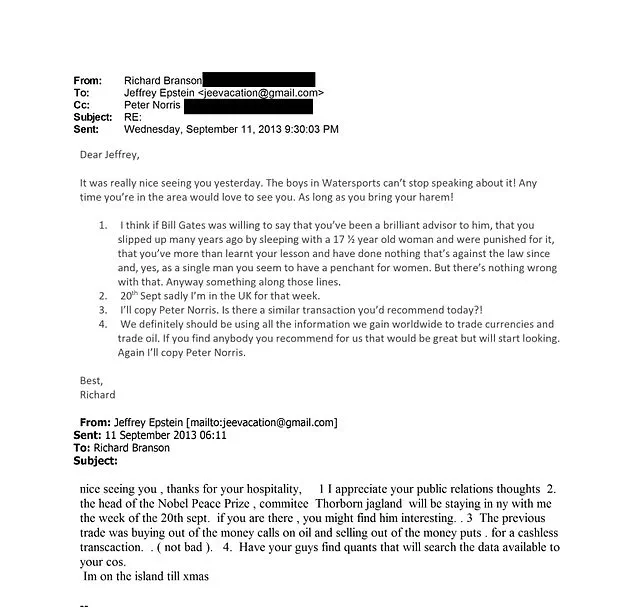 Shocking Emails Reveal Unprecedented Ties Between Richard Branson and Jeffrey Epstein Amid DOJ File Release
