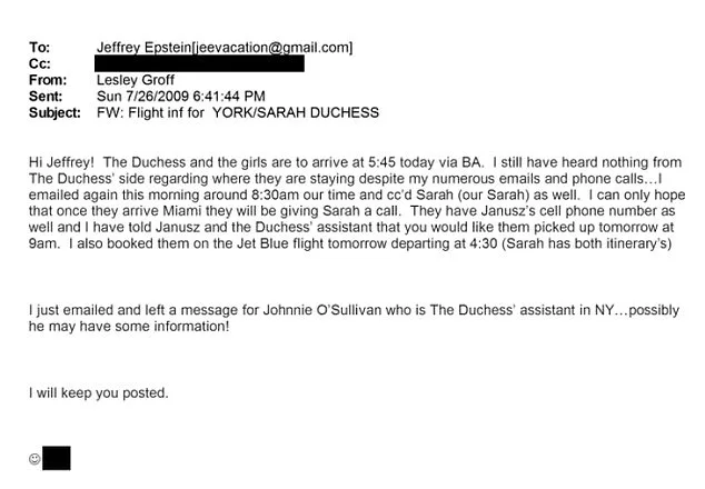 Newly Uncovered Emails Reveal Sarah Ferguson's Office Sought Funding from Jeffrey Epstein Shortly After His 2009 Prison Release