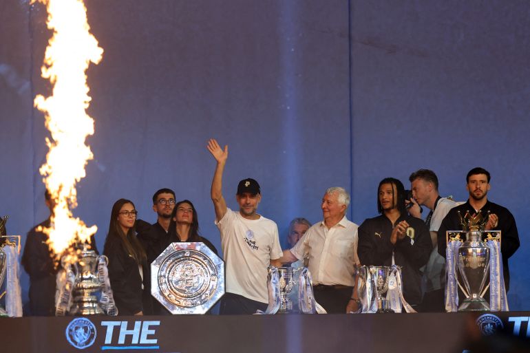 Michael Jordan joins global stars to honor Pep Guardiola's legendary Manchester City career.
