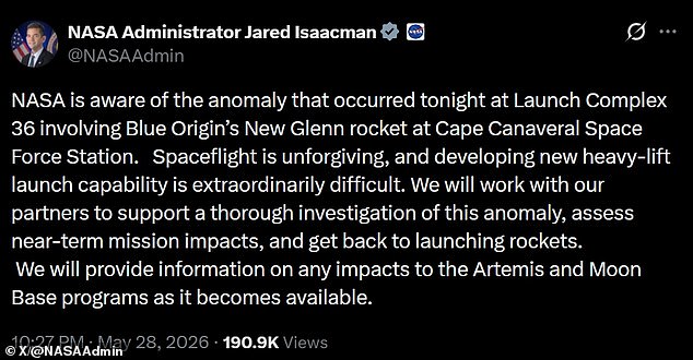 Blue Origin Rocket Explodes, Casting Doubt on NASA Artemis Moon Landing Plans